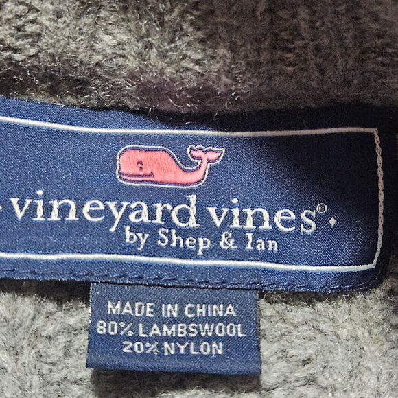 VTG Vineyard Vines Gray Cable Knit Lambs wool & Nylon Sweater With Button Collar - Picture 3 of 14